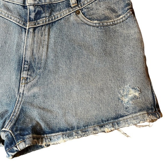 Retrofête Shorts Blue‎ Mid Rise Med Wash Distressed Accents Slit Pockets Size 26 - Picture 6 of 13